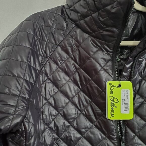 SAM EDELMAN Quilted Hi-lo Hem Coat Jacket Black Women Size M & L - Picture 4 of 12